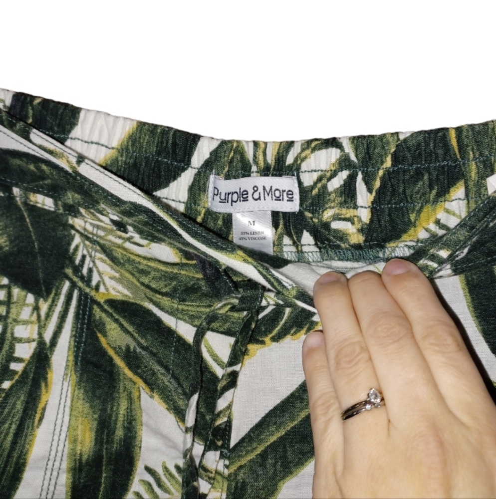 🌿5/$25 New Purple&More Medium Linen Cotton Hawaiian Plam Leaf Green Nwt - Picture 6 of 11
